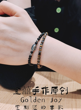 原创4mm天然黑玛瑙通体925银清迈大象手工银高级男女同款手串手链