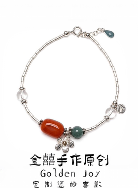 天然南红玛瑙蓝翡通体925银泰银保色小众精致叠戴高颜值手链手串