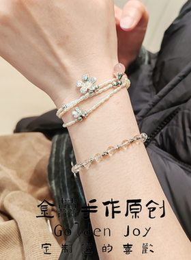 原创天然白水晶925银碎银子复古泰银清迈银纯手工手串纯银手链