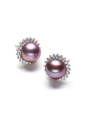 925银紫色淡水珍珠简约耳钉高级感奢华洋气耳饰韩国版网红耳坠女