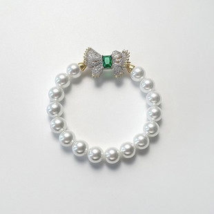 海蝶珠蝴蝶结设计手链高级感时尚气质手串圆珠链简约韩国版手饰女