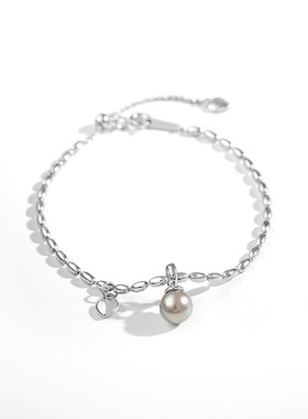 淡水珍珠简约圆珠吊坠爱心手链网