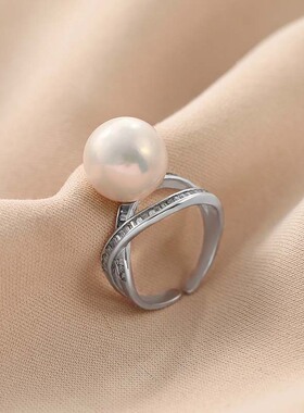 925银淡水珍珠戒指简约时尚气质高级感指环开口可调节食指手饰女