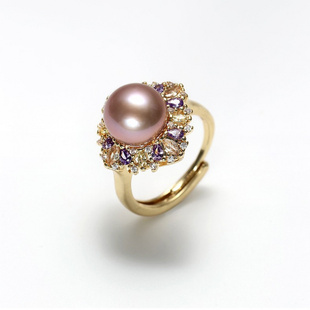 紫气东来简约淡水珍珠戒指开口可调节食指指环网红个性时尚手饰女