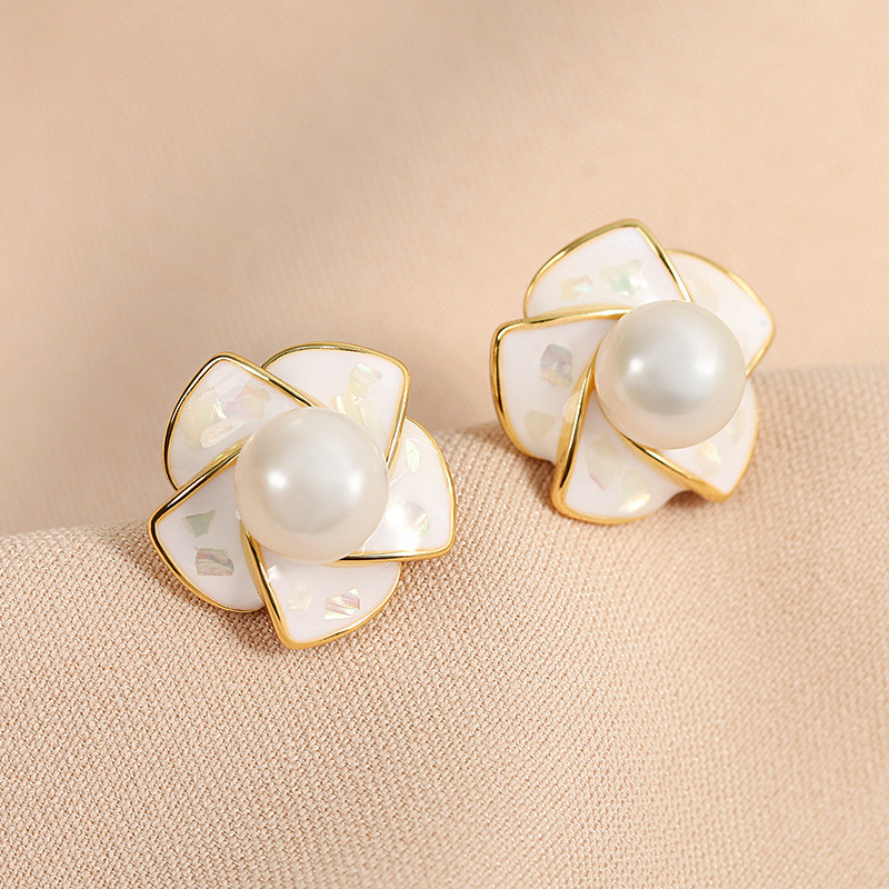 港风甜美清新花朵气质耳钉925银