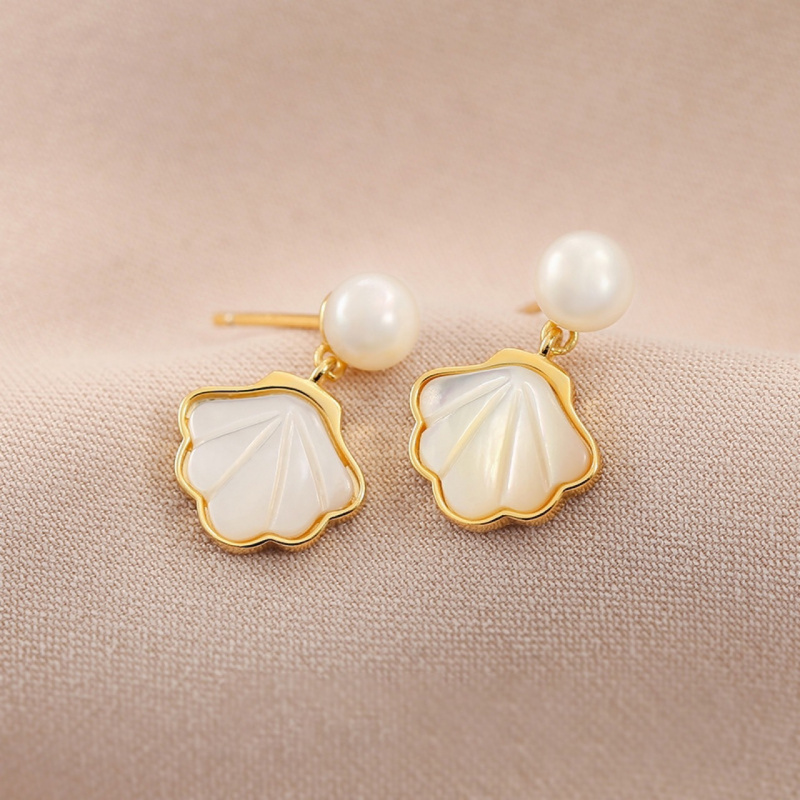 淡水珍珠贝壳耳环女2023新款潮高