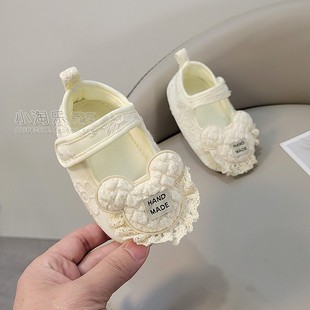 春秋夏女宝宝防掉新生儿卡通公主鞋 12个月步前鞋 不掉 婴儿鞋