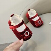 25年新款 1岁学步新生儿百天周岁不掉鞋 婴儿宝宝蕾丝花朵公主鞋