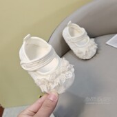 白色魔术贴婴儿鞋 春款 夏女宝宝古风公主鞋 风蕾丝花朵学步鞋 秋 中式