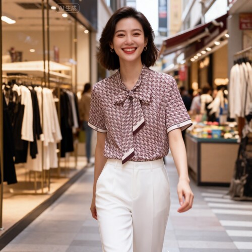 重磅桑蚕丝斜纹绸宽松短袖女衬衫