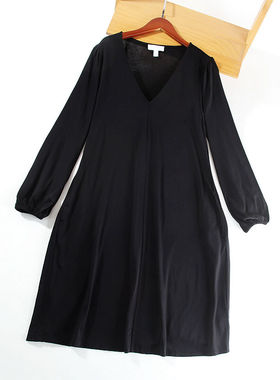 晓晓衣铺  外贸女 质感喜人 自在舒适 V领收束长袖 连衣裙~A3758