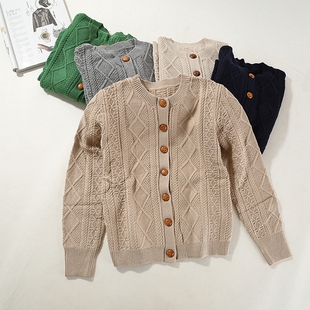 晓晓外贸 复古绞花针织毛衣开衫女外套 新款羊毛外穿针织衫~A4855