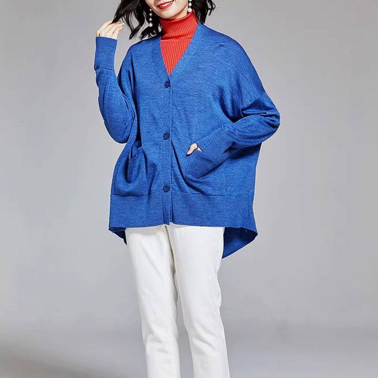 晓晓外贸女J003 宽松廓型前短后长圆弧设计100%羊毛针织开衫~A468