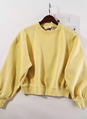 断码5折 外贸 J003自然洗水做旧 惬意宽松落肩圆领加绒卫衣A2817