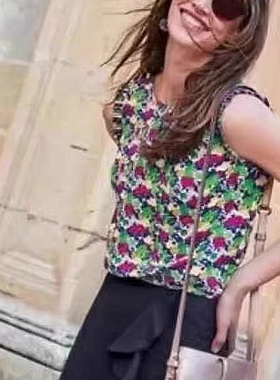 晓晓衣铺 夏装新款 小木耳边 时尚印花无袖背心女【特价】~A1293