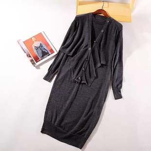 A2896 假两件中长连衣裙 晓 外贸女J003气质美貌加倍100%精细羊毛