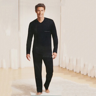 分体细腻棉柔软舒适睡衣V领家居服套装 A4910 外贸男 晓晓