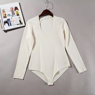 白色 新锐设计深圆领连体针织衫 A3382 少见时髦福利款 外贸女装