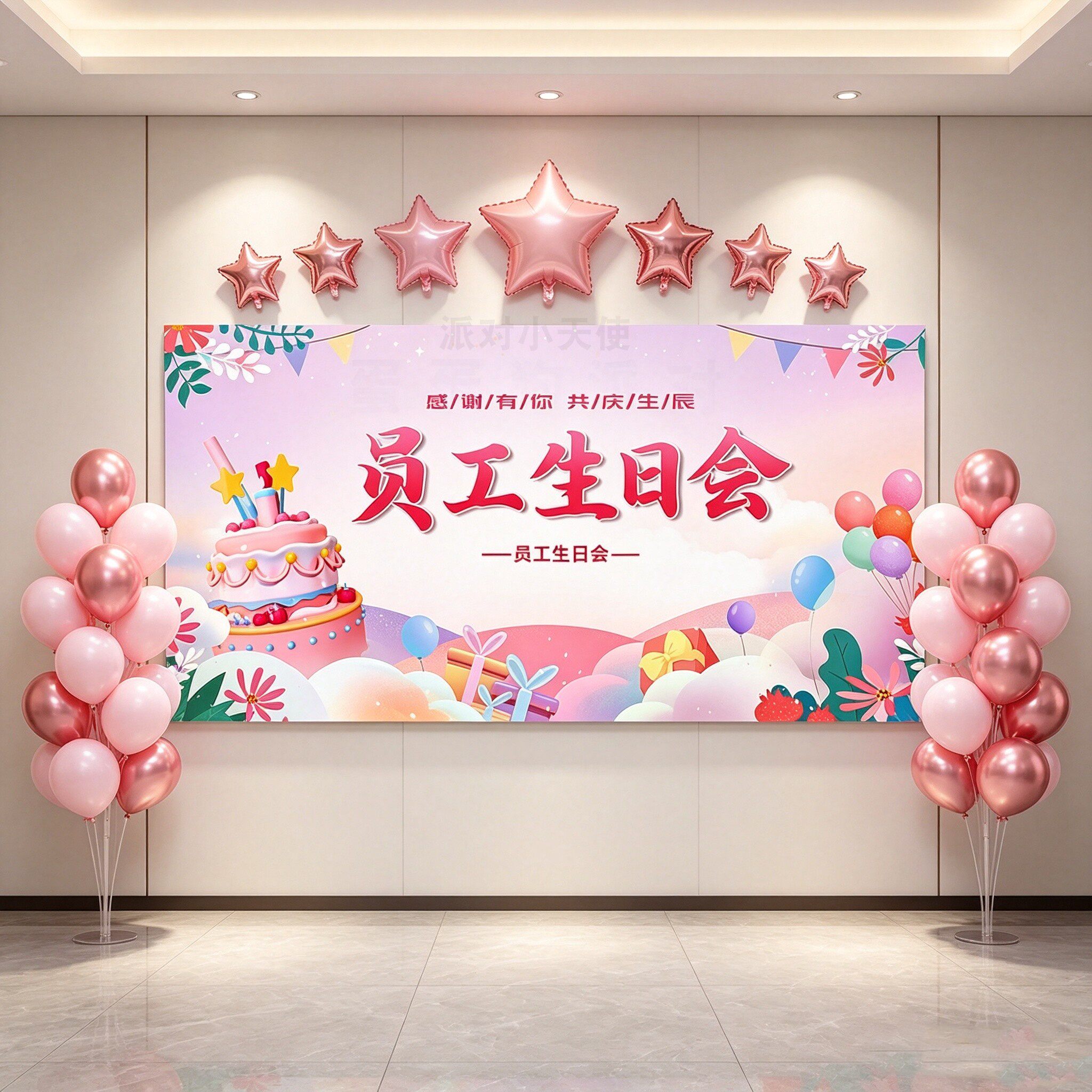 公司员工生日会背景墙定制海报布置集体派对签到留影区场景装饰