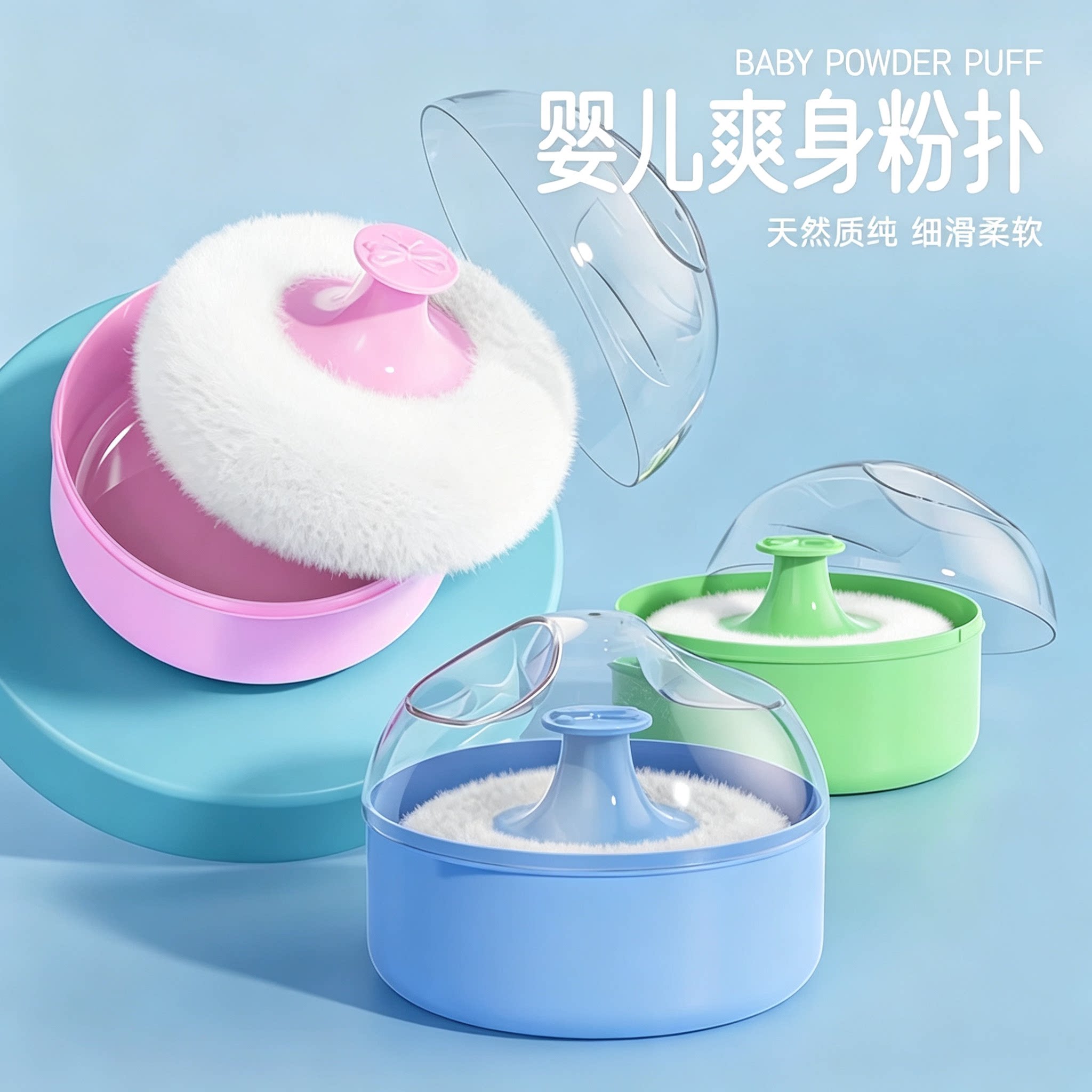 新生儿痱子粉分装盒爽身粉粉扑婴儿专用盒子带空盒大号宝宝便携盒