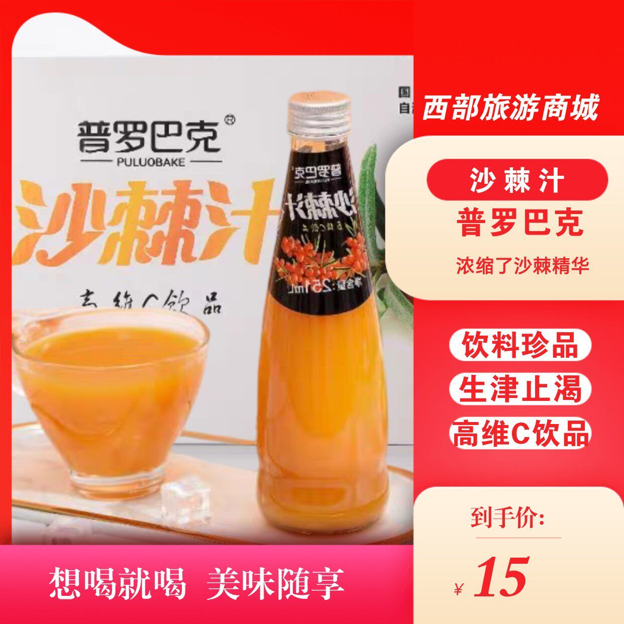 新疆特色普罗巴克风味果汁沙棘汁 果香浓郁 清甜爽口 251ml*10瓶