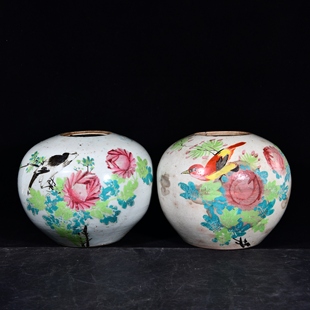 大清光绪年制粉彩花鸟纹西瓜罐