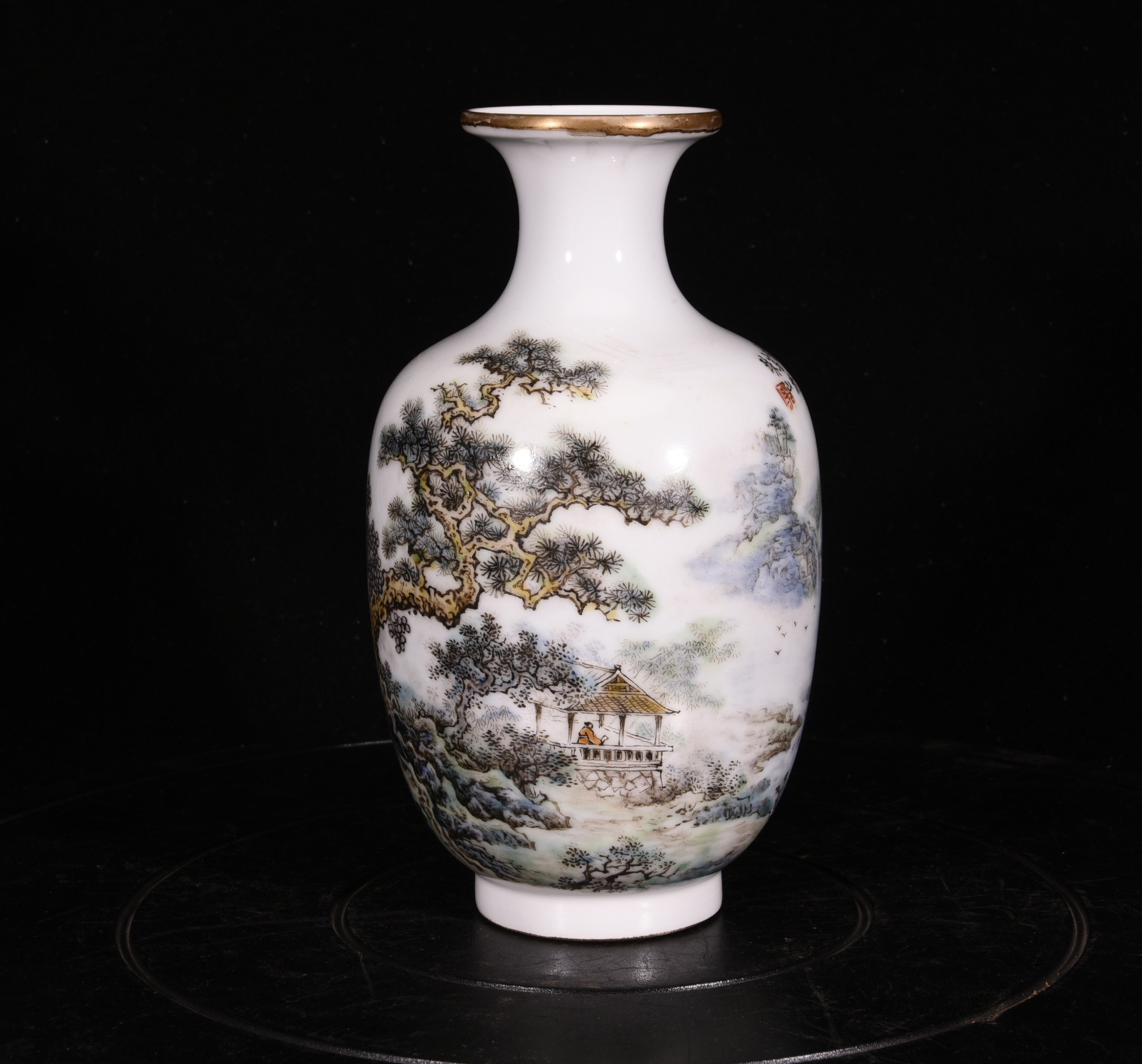 建国初期张志汤绘粉彩山水访友图亦陶斋灯笼瓶