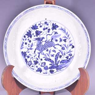 大明宣德朱瞻基御笔宝石红釉青花麒麟凤凰纹茶盘笔洗