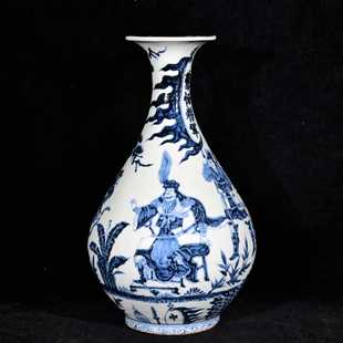 国苏麻离青料青花蒙恬将军人物故事纹玉壶春瓶 大元