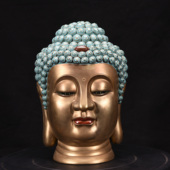 大清雍正年制松石绿釉本色真金释迦摩尼佛头像