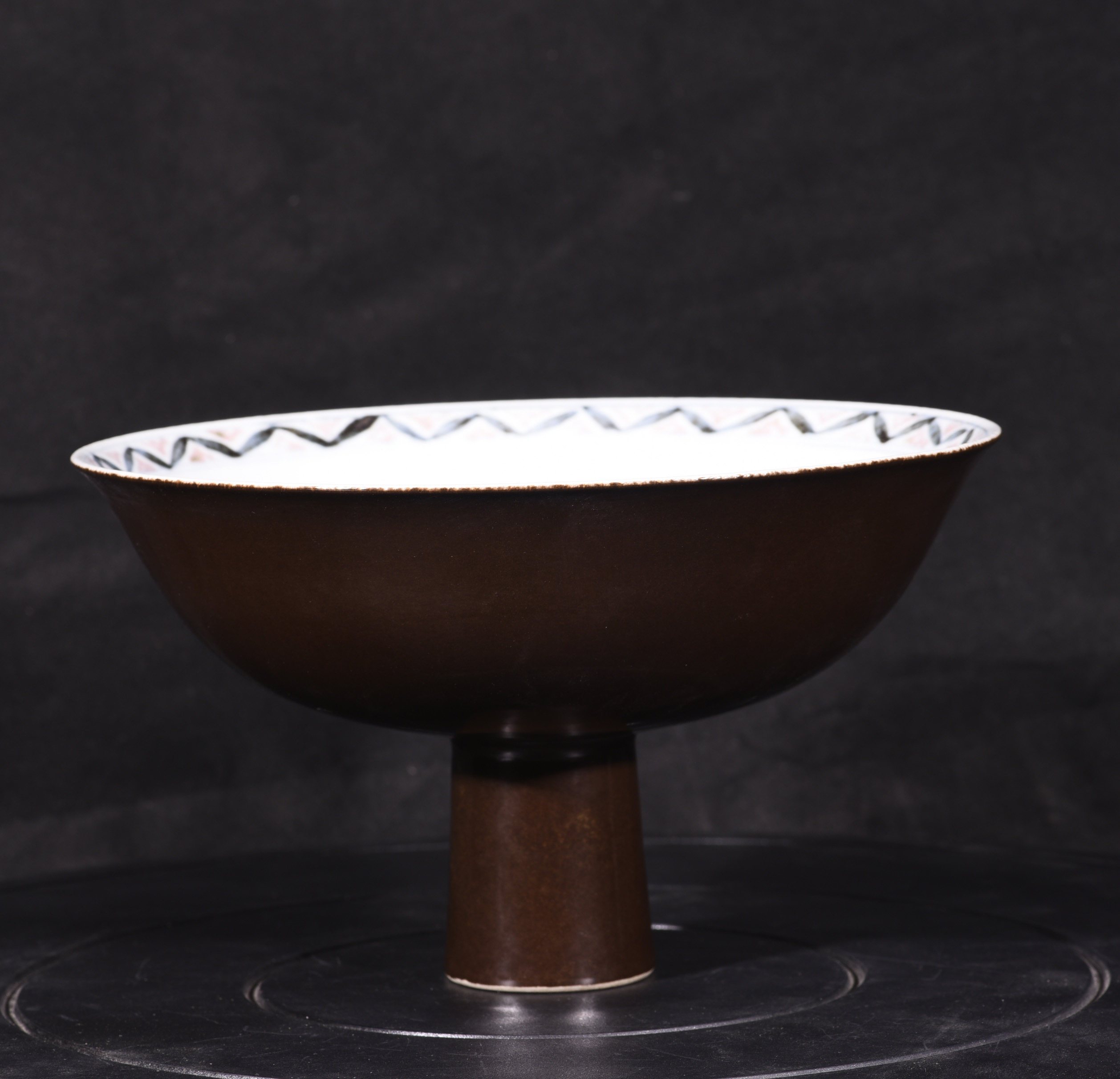 大明宣德年制紫金釉青花釉里红云龙纹高足碗