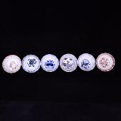 大元 国青花釉里红缠枝花海螺宝珠一把莲云凤鱼藻纹茶杯