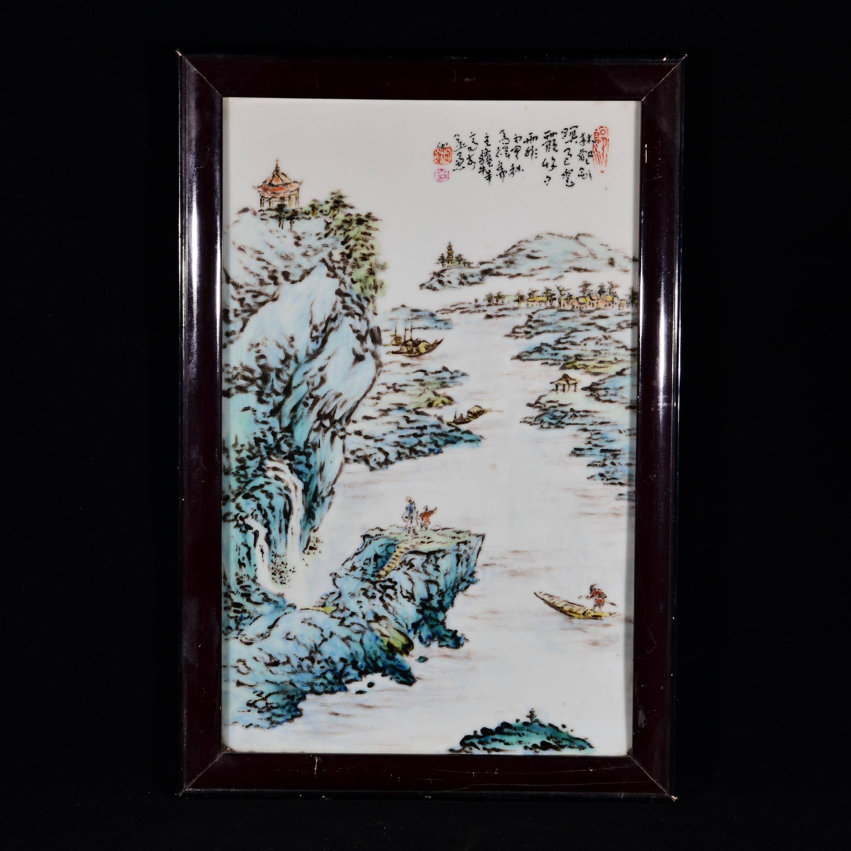 民国精品红木雕刻实木老框瓷板