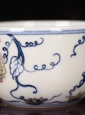 清康熙青花釉里红葡萄纹文四房款酒杯茶杯