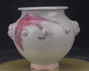 元钧窑蓝釉红斑窑变兽耳鼓钉尊