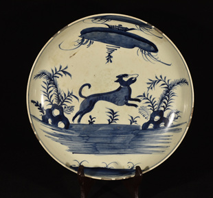 大明崇祯年制青花高句丽高丽瓷猎犬狗外销瓷盘