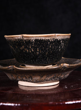 大宋定窑乌金釉紫金釉窑变梅花茶盏茶杯