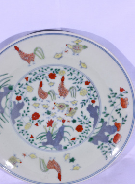 大明成化宪宗皇帝御笔御制御用小鸡全家福纹大盘