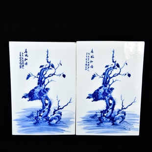 乙未1955年竹溪道人王步繪青花春風和鳴花鳥紋瓷板畫