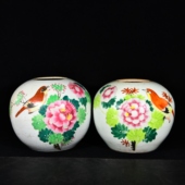 民国李裕和造粉彩花鸟纹西瓜罐