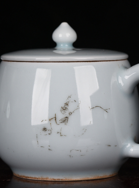 清康熙鸭蛋青白釉酒壶茶壶