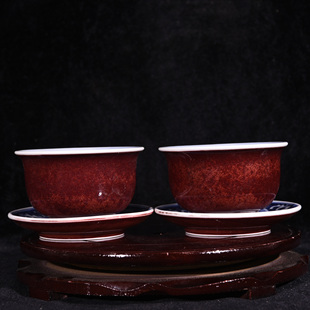 大明宣德年制宝烧宝石红釉青花松竹梅岁寒三友纹茶盏茶杯