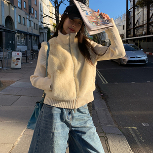 国王托卡可拆卸马甲复古秋冬新针织拼接环保皮草假两件毛毛外套女