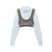 SUSUFUFU 假两件露腰衬衫 2023AW美式 条纹长袖