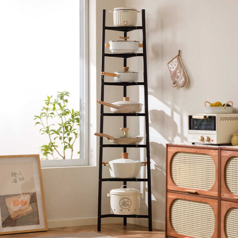厨房三角置物架落地多层锅架多功能转角家用靠墙放锅收纳三脚架子