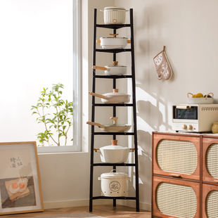 厨房三角置物架落地多层锅架多功能转角家用靠墙放锅收纳三脚架子