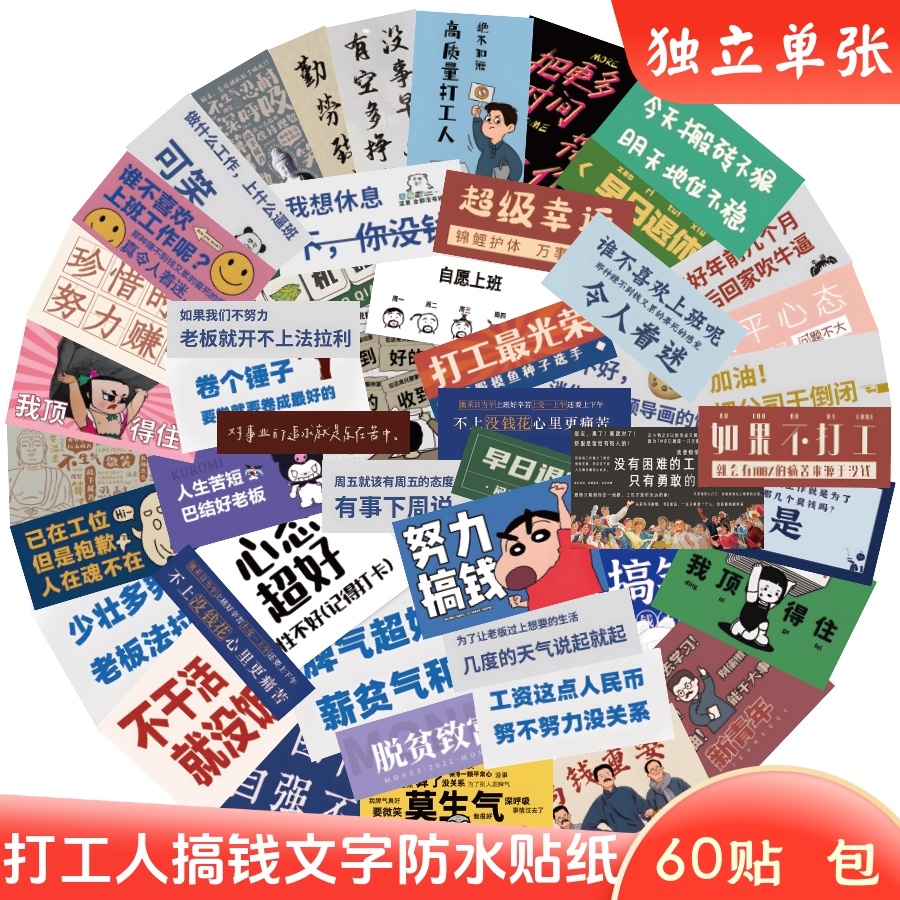 60张打工人表情包防水装饰小贴纸