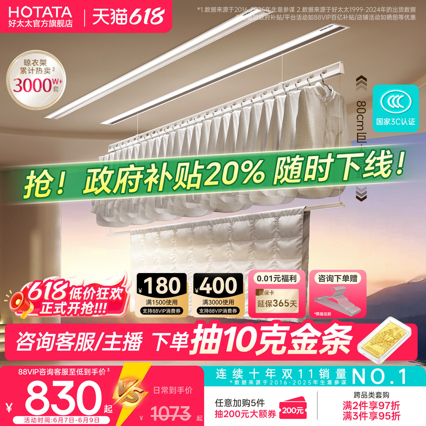 政府补贴TOP1好太太隐形晾衣架