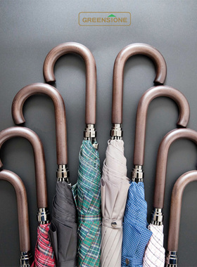 英伦绅士复古单双人加固抗风自动防暴雨木弯勾格子男女条纹长柄伞