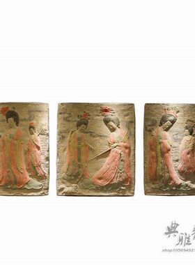 创意饰式复古酒吧墙中树脂立体浮雕无框画挂饰画挂件簪花女仕壁饰